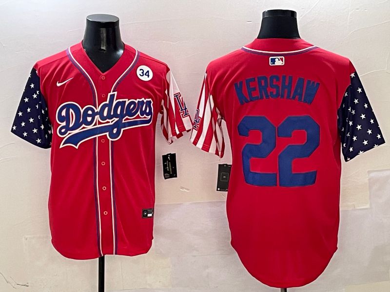 Men Los Angeles Dodgers #22 Kershaw Red a generation of national flags Joint name 2025 Nike MLB Jersey style 9